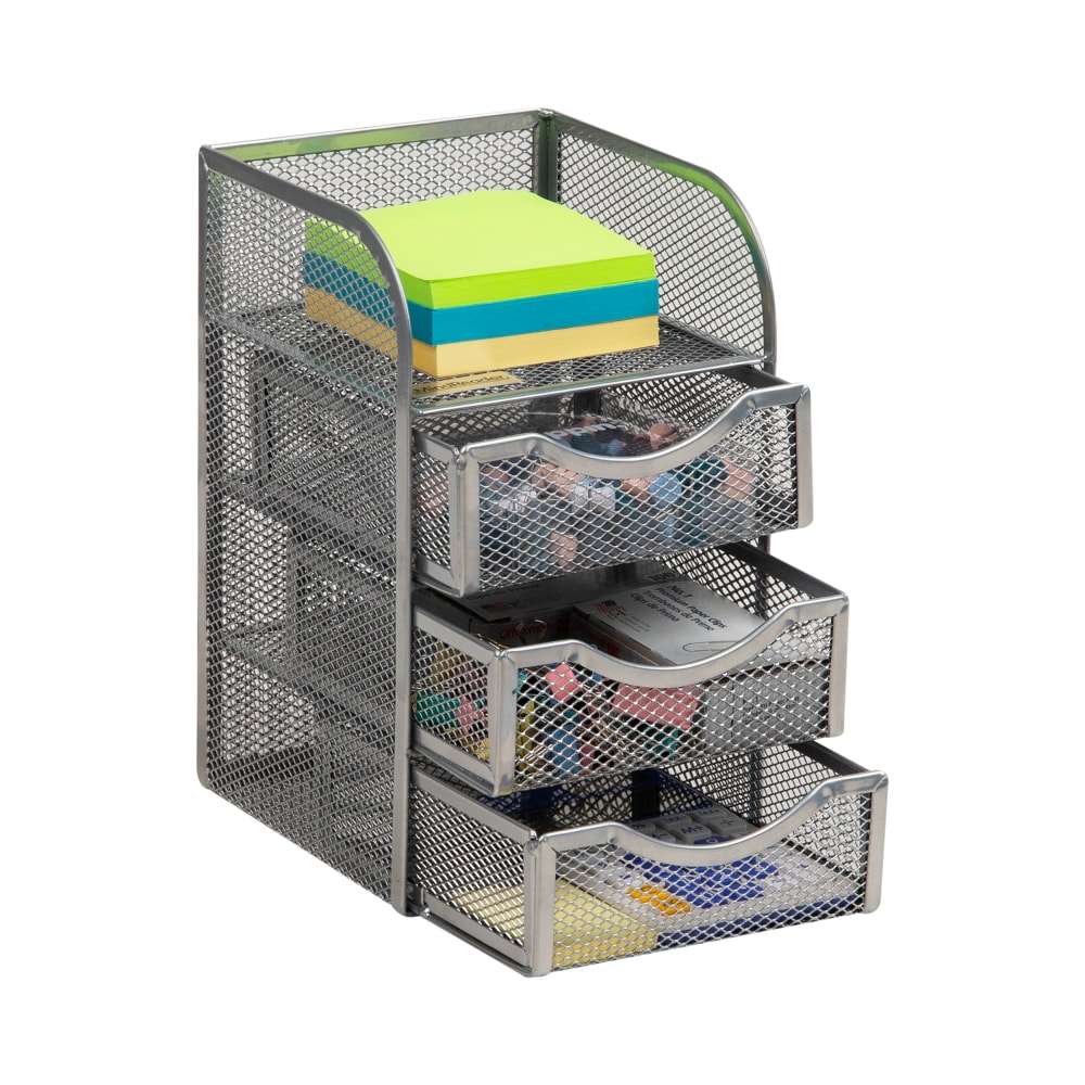 Mind Reader Mini Desk Office Supplies Organizer, 8inH x 5inW x 4-3/4inD, Silver MPN:MESHMINI-SIL