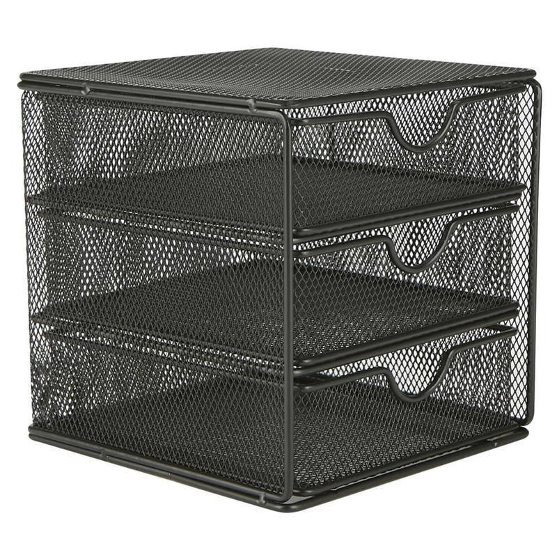 Mind Reader 3-Drawer Accessory Storage Desktop Organizer, 6-1/2inH x 6-1/2inW x 6-1/4inL, Black MPN:MINMESH3-BLK