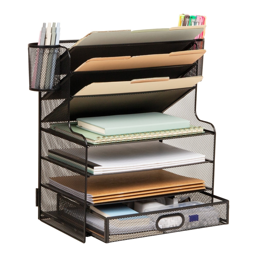 Mind Reader 6-Compartment Mesh Desk Organizer, 16inH x 9inW x 17-1/4inD, Black MPN:MSUP7C-BLK