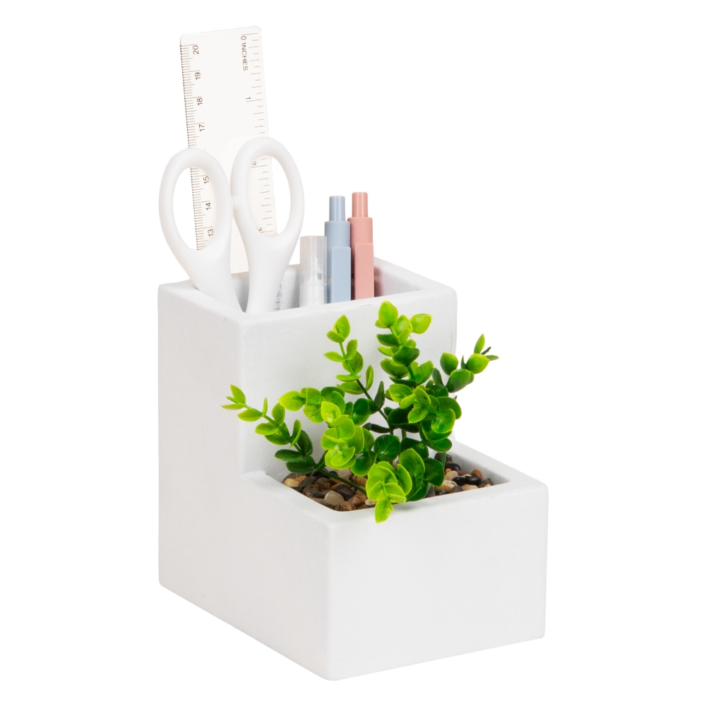 Mind Reader Ceramic Desktop Planter Pencil Cup, 4-3/4inH x 5inW x 3-3/4inD, White, Total Quantity 1 MPN:PLANDORG-WHT