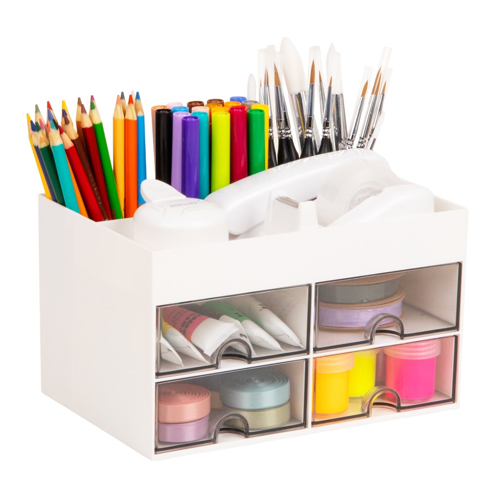 Mind Reader 4-Drawer Craft Supply Organizer With Top Tray, 4-3/4inH x 5-5/8inW x 8-1/8inD, White, Total Qty 1 MPN:SDORG-WHT