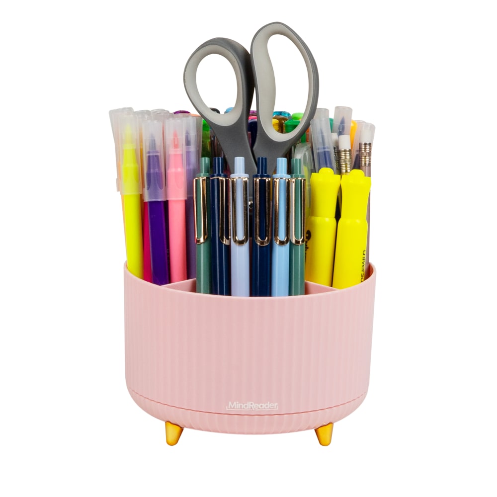 Mind Reader Rotating Pen Cup, 4-3/4inH x 5-3/4inW x 5-3/4inD, Pink MPN:SPINPEN-PNK