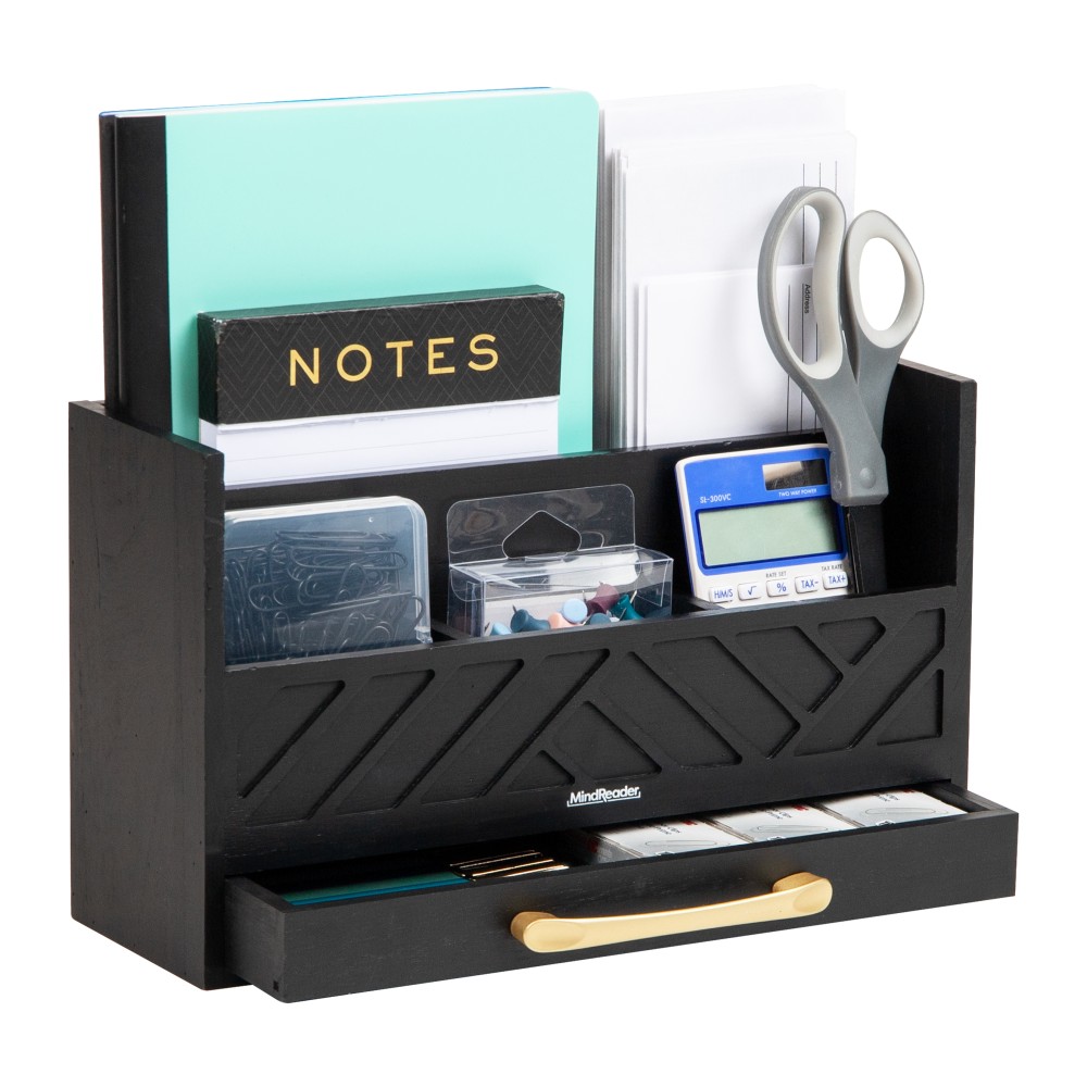 Mind Reader 5-Compartment Desktop Organizer, 7-1/2inH x 4-1/2inW x 12-1/2inD, Black MPN:VERTORG-BLK
