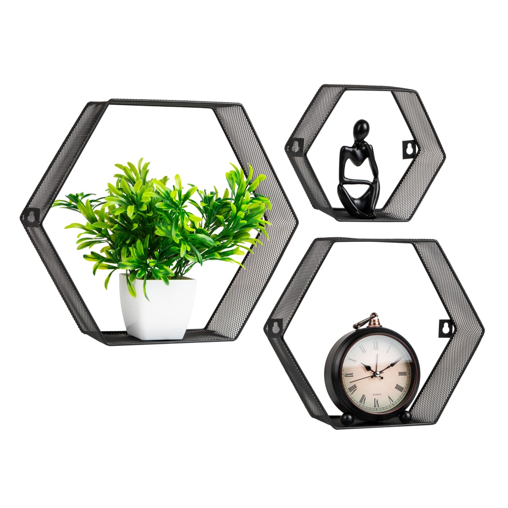 Mind Reader Hexagon Floating Shelves, Black, Set Of 3 Shelves MPN:WALL3PC-BLK