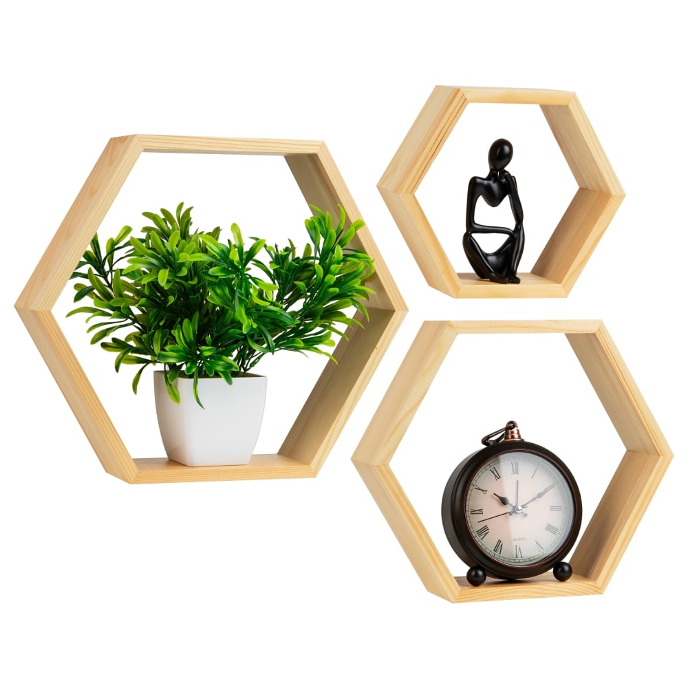 Mind Reader Hexagon Floating Shelves, Brown, Set Of 3 Shelves MPN:WWALL3PC-BRN