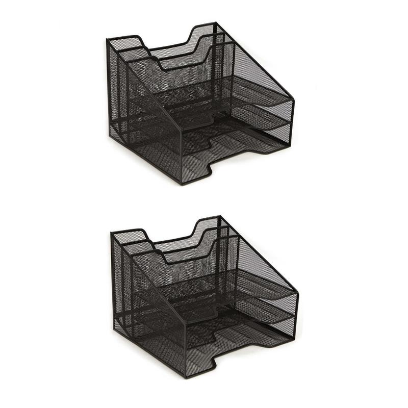 Mind Reader File Organizer Desk Organizer Storage Paper Tray, 9-1/2inH x 11-1/2inW x 12-1/2inD, Black, Set of 2 MPN:2MESHBOX5-BLK