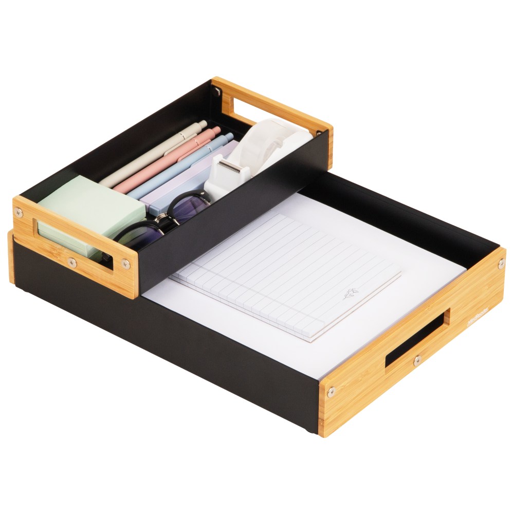 Mind Reader Metal And Wood Tiered Desktop Organizer Trays, 2-7/8inH x 13-3/4inW x 9-3/4inD, Black, Total Qty 2 MPN:2TRAY-BLK