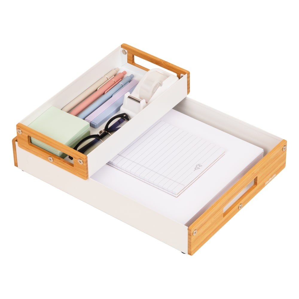 Mind Reader Metal And Wood Tiered Desktop Organizer Trays, 2-7/8inH x 13-3/4inW x 9-3/4inD, White, Total Qty 2 MPN:2TRAY-WHT