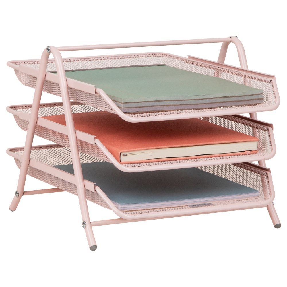 Mind Reader 3-Tier Paper Tray Desktop Organizer File Storage, 10inH x 13-3/4inW x 11-3/4inD, Pink MPN:3TPAPER-PNK