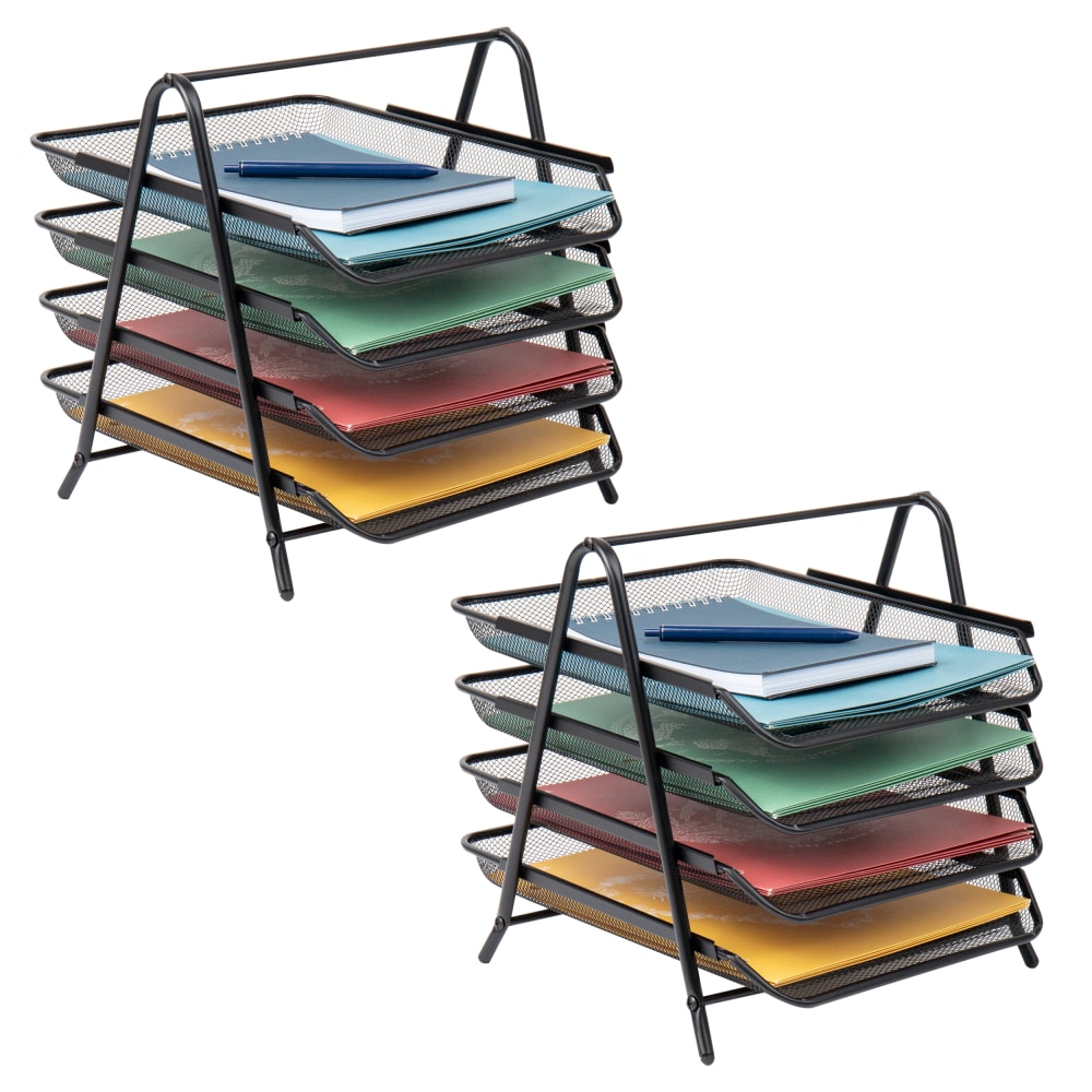 Mind Reader 4-Tier Desktop Organizer Paper Tray, 12-1/2inH x 13-3/4inW x 12inD, Black, Set Of 2 Trays MPN:4TPAP2PK-BLK