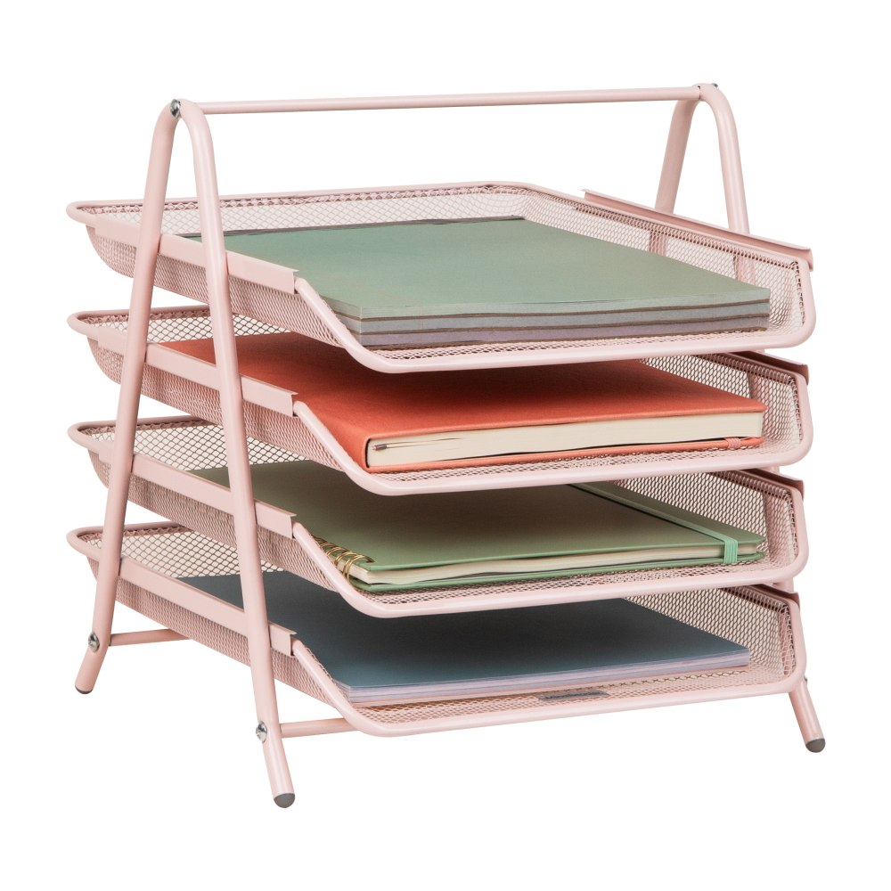 Mind Reader 4-Tier Desktop Organizer Paper Tray, 12-1/2inH x 13-3/4inW x 11-3/4inD, Pink MPN:4TPAPER-PNK