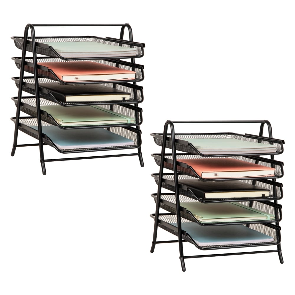 Mind Reader 5-Tier Paper Tray Desktop Organizer Metal Mesh, 14-1/2inH x 14inW x 11-3/4in L, Set of 2, Black MPN:5TPAP2PK-BLK