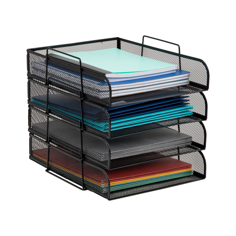 Mind Reader Metal Stackable Paper Tray Desktop Organizer, 11-1/4inH x 13-1/2inW x 10-1/2inD, Black MPN:BSTACK4-BLK