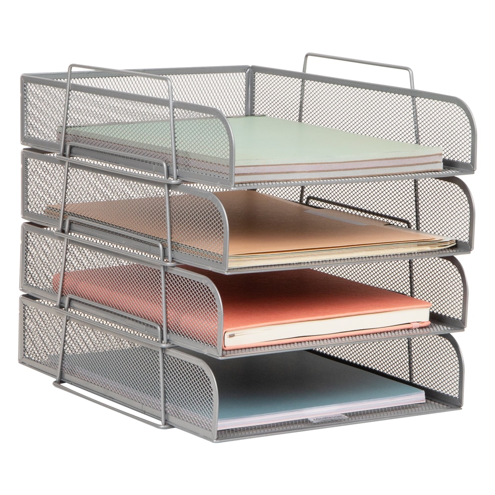 Mind Reader Metal Stackable Paper Tray Desktop Organizer, 11-1/4inH x 13-1/2inW x 10-1/2inD, Silver MPN:BSTACK4-SIL