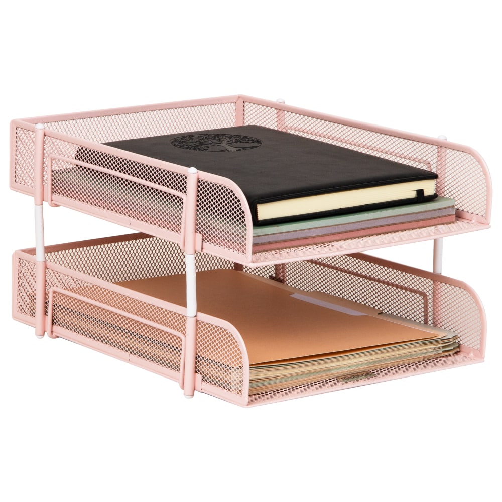 Mind Reader 2-Tier Metal Stackable Paper Tray, 7-1/2inH x 10-1/2inW x 13-1/4inD, Pink MPN:CSTACK2-PNK