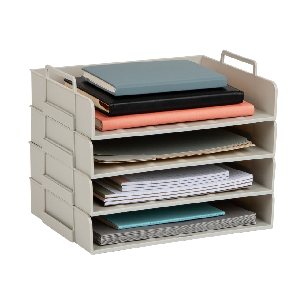 Mind Reader Stackable Paper Trays, 11inH x 10inW x 13-3/4inD, Beige, Set Of 4 Trays MPN:DANSTACK4-BEI