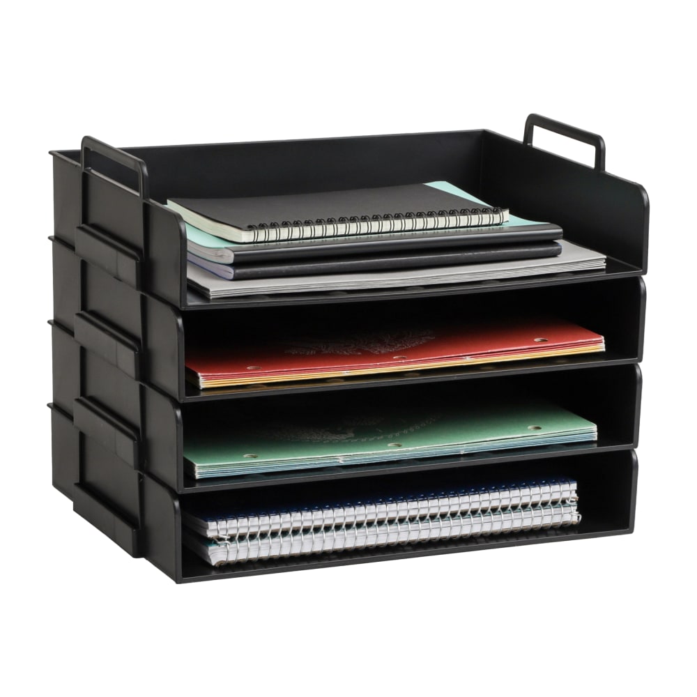 Mind Reader Stackable Paper Trays, 11inH x 10inW x 13-3/4inD, Black, Set Of 4 Trays MPN:DANSTACK4-BLK