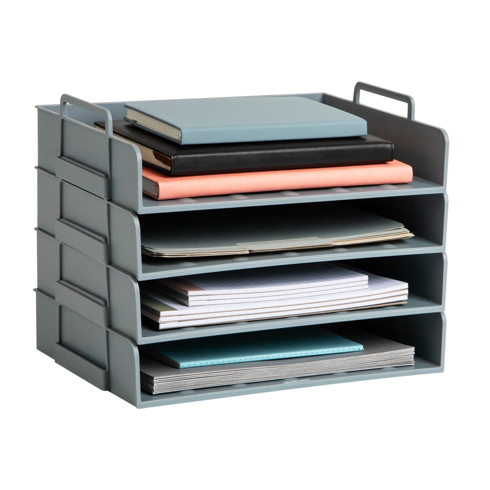 Mind Reader Stackable Paper Trays, 11inH x 10inW x 13-3/4inD, Gray, Set Of 4 Trays MPN:DANSTACK4-GRY