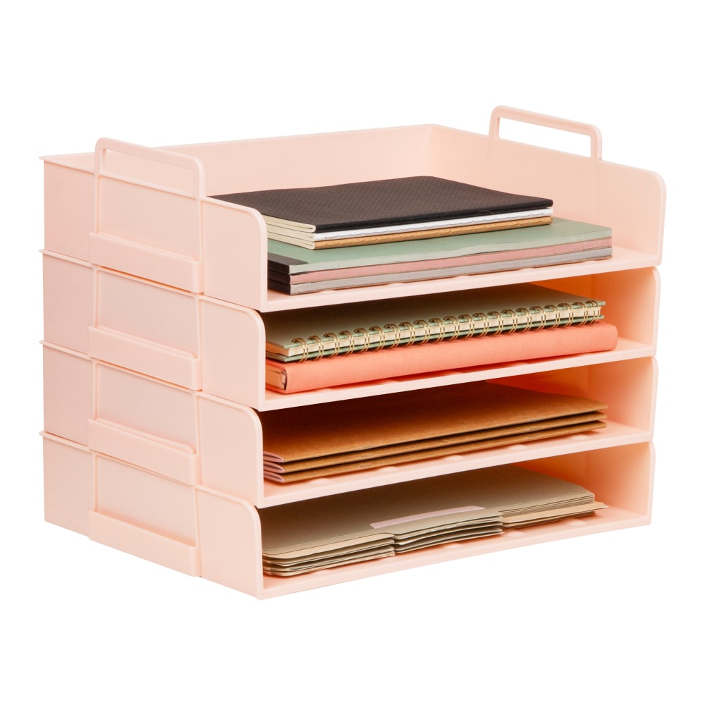 Mind Reader Stackable Paper Trays, 11inH x 10inW x 13-3/4inD, Pink, Set Of 4 Trays MPN:DANSTACK4-PNK