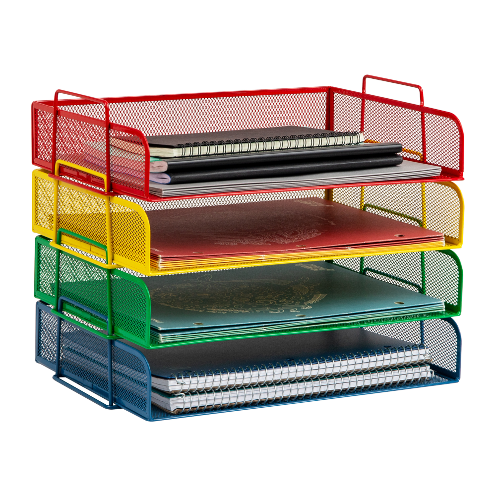 Mind Reader 4-Piece Stackable Paper Tray Desktop Organizer, 11-1/2inH x 9-3/4inW x 13-1/4inD, Multicolor MPN:DSTACK4-ASST