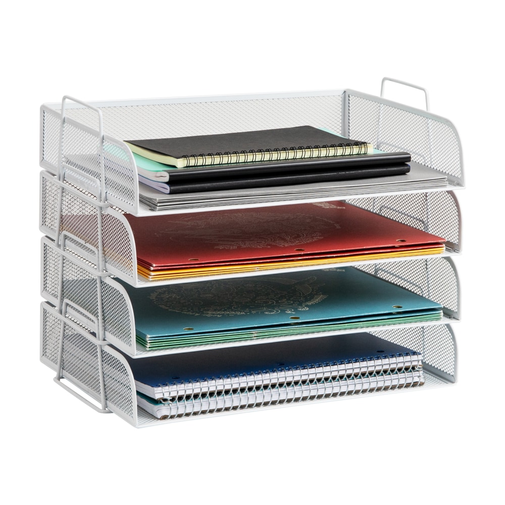 Mind Reader 4-Piece Stackable Paper Tray Desktop Organizer, 11-1/2inH x 9-3/4inW x 13-1/4inD, White MPN:DSTACK4-WHT