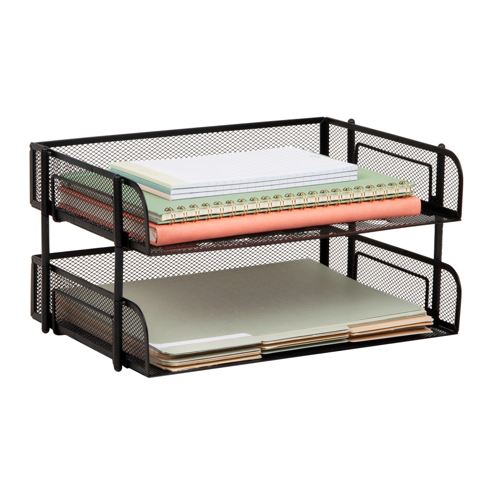 Mind Reader Stackable Desktop Organizer Paper Tray, 7-1/4inH x 10inW x 13-1/2inD, Black, Set Of 2 Trays MPN:ESTACK2-BLK