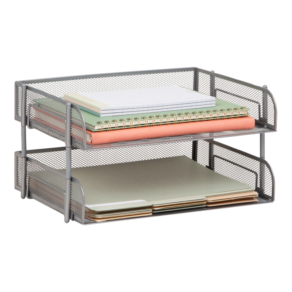 Mind Reader Stackable Desktop Organizer Paper Tray, 7-1/4inH x 10inW x 13-1/2inD, Silver, Set Of 2 Trays MPN:ESTACK2-SIL