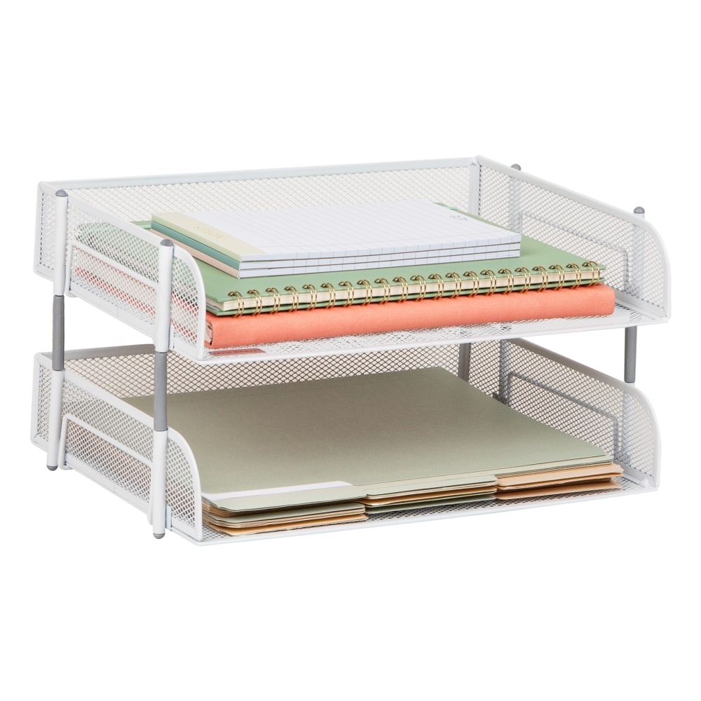 Mind Reader Stackable Desktop Organizer Paper Tray, 7-1/4inH x 10inW x 13-1/2inD, White, Set Of 2 Trays MPN:ESTACK2-WHT