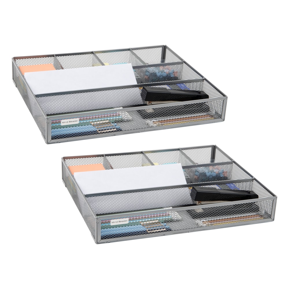 Mind Reader Drawer Organizer Utensil Organizer Desk Organizer, 2-1/4inH x 12inW x 15inL, Silver, Set of 2 Organizers MPN:2DEER-SIL