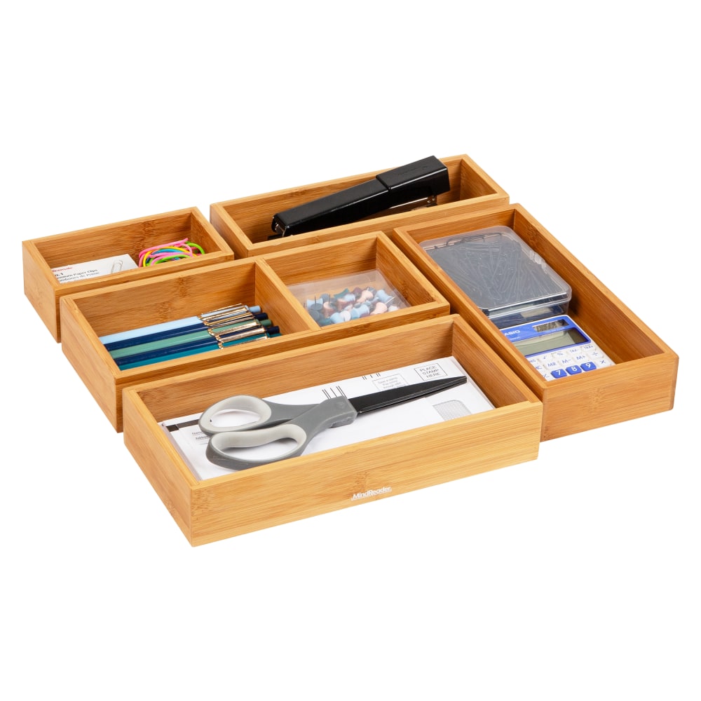 Mind Reader 5-Piece Bamboo Drawer Organizer Set, Brown MPN:DRORGBM5-BRN