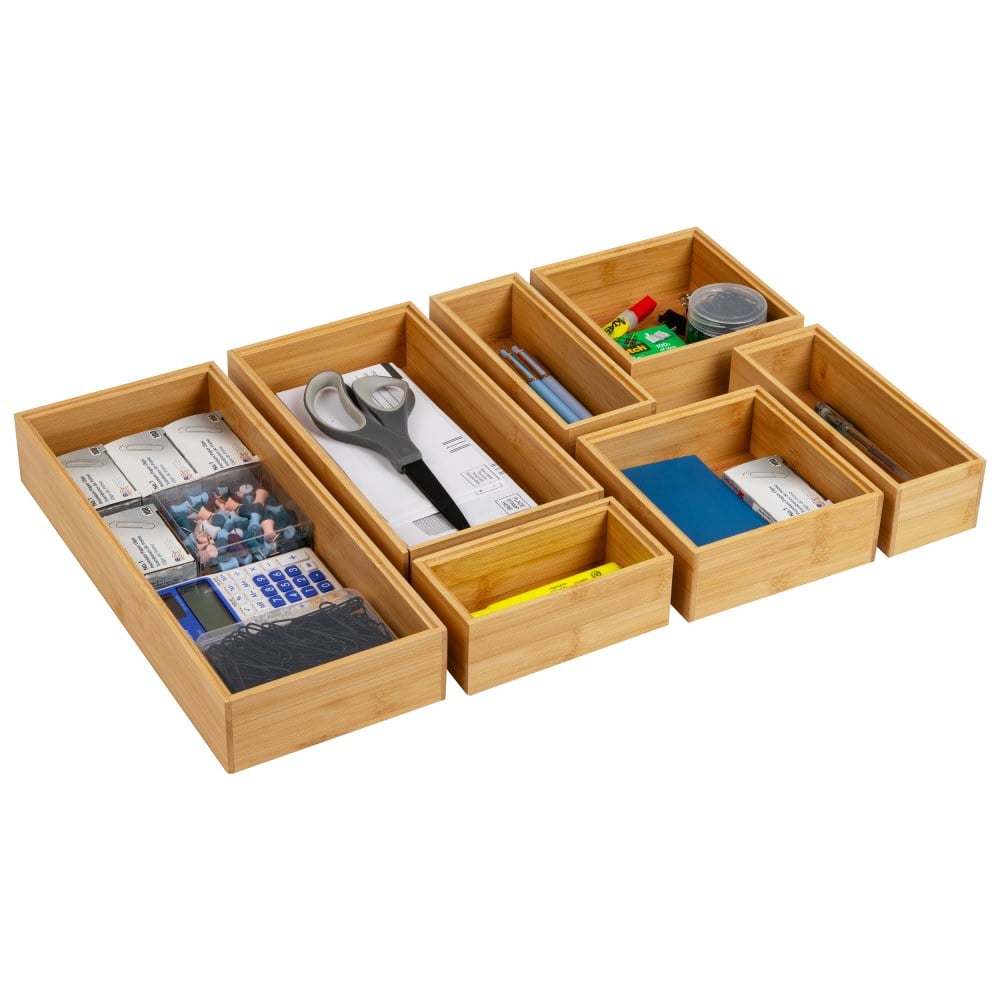 Mind Reader 7-Piece Bamboo Drawer Organizer Set, Brown MPN:SLIDORGBM7-BRN