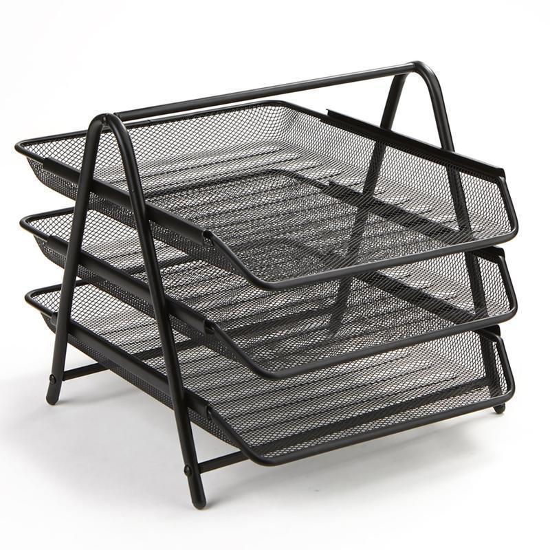 Mind Reader 3-Tier Paper Tray Desktop Organizer File Storage, 10inH x 13-3/4inW x 11-3/4inD, Silver MPN:3TPAPER-BLK