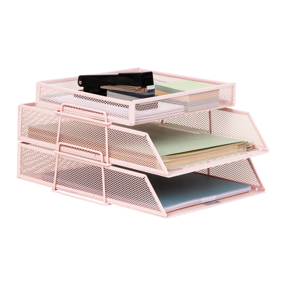 Mind Reader 2-Tier Paper Tray With Top Supply Compartment, 6-3/4inH x 13-1/4inW x 10-1/2inD, Pink MPN:3TSET-PNK