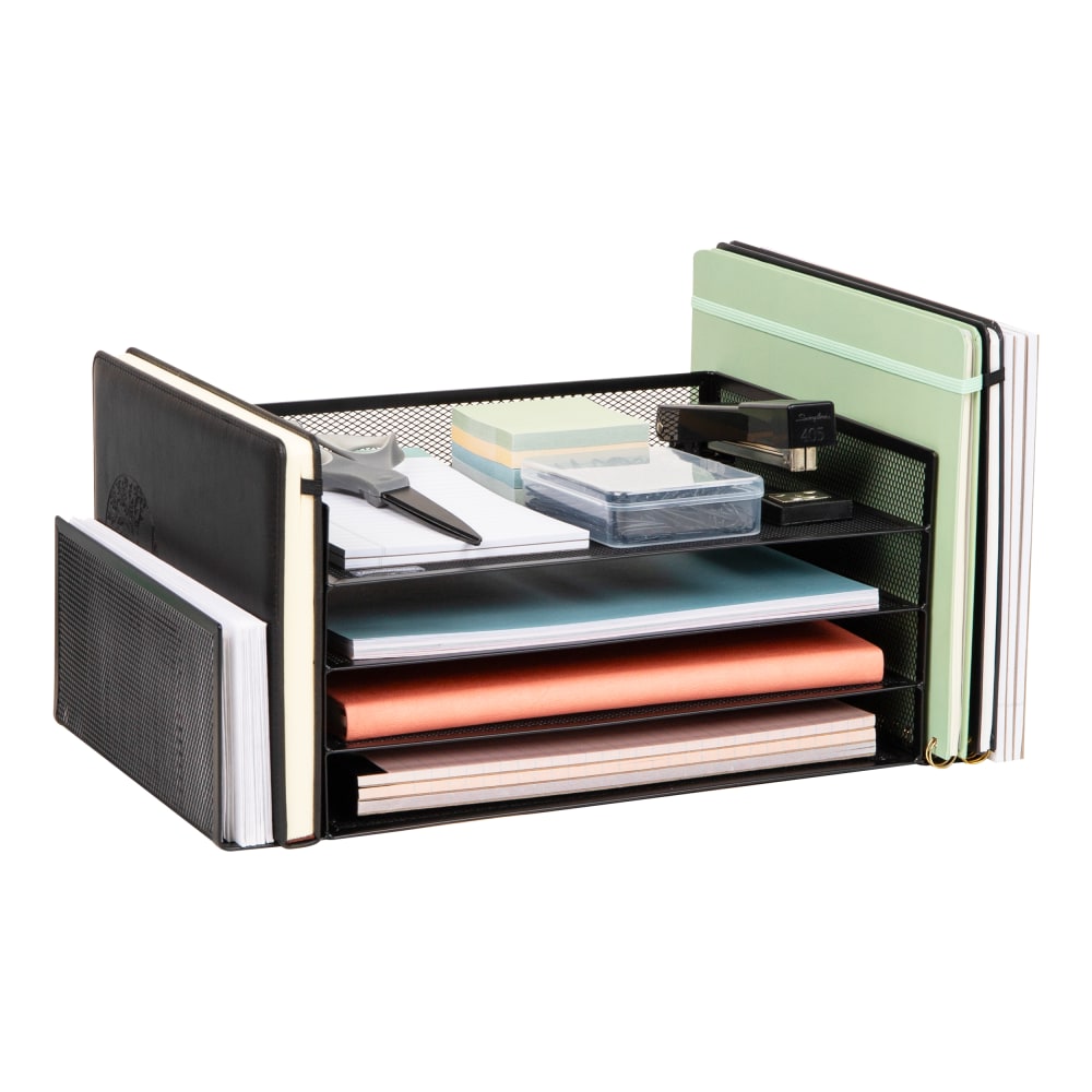 Mind Reader 4-Tier 6 Compartment Storage Desktop Organizer, 6in H x 9-3/20in W x 16-3/4in D, Black MPN:4TSIDE2-BLK