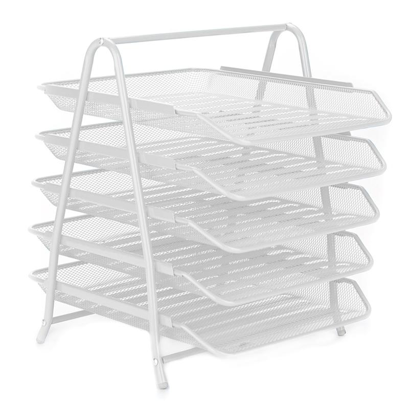 Mind Reader 5-Tier Paper Tray Desktop Organizer Metal Mesh, 15inH x 14inW x 11-3/4in L, White MPN:5TPAPER-WHT