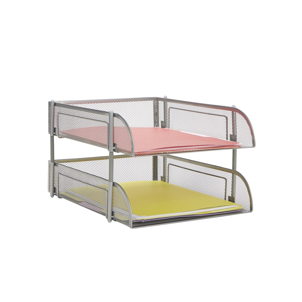 Mind Reader 2-Tier Metal Stackable Paper Tray, 7-1/2inH x 10-1/2inW x 13-1/4inD, Silver MPN:CSTACK2-SIL