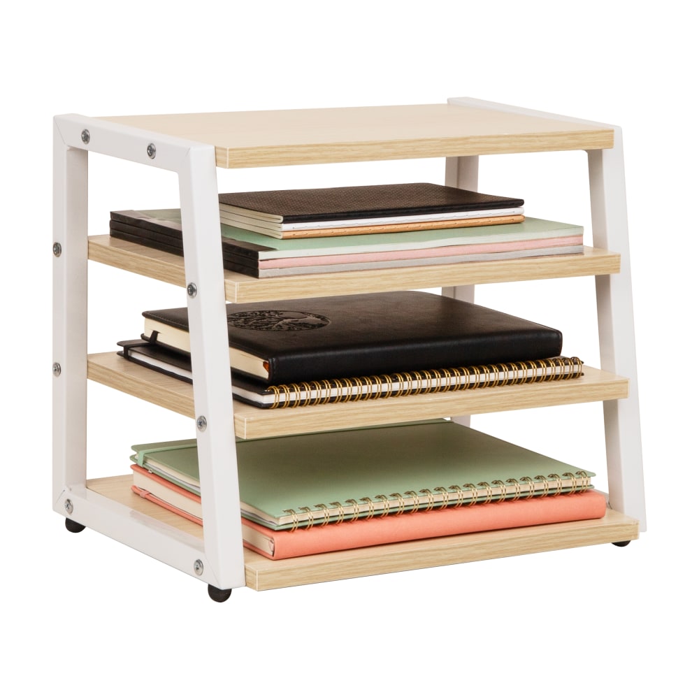 Mind Reader 4-Tier Desk Organizer, 12-1/4inH x 9-3/4inW x 14-1/2inD, White MPN:DESHELV4-WHT