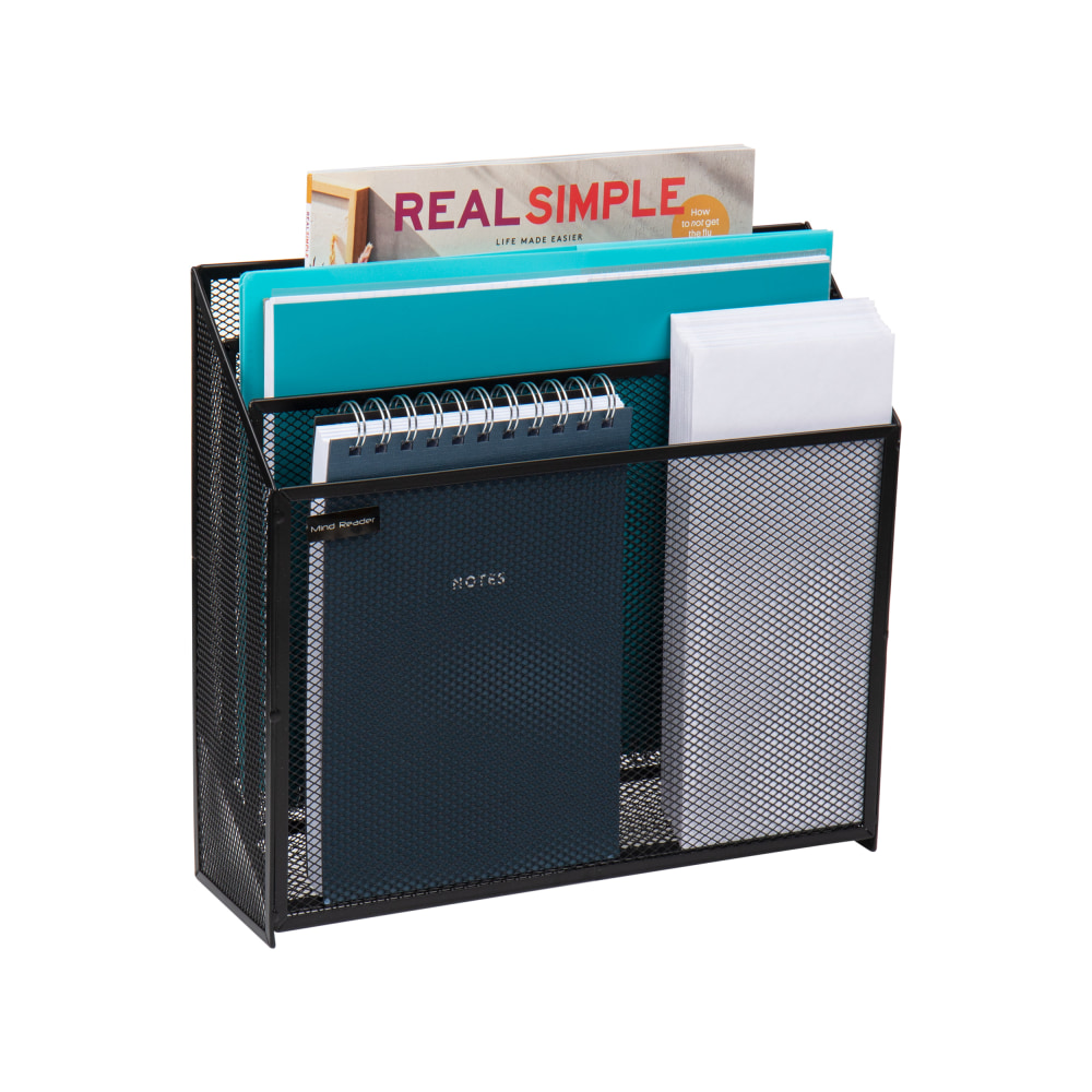 Mind Reader 3-Compartment Wire Mesh File Organizer, Letter Size, 11-1/2inH x 12-1/2inW x 3-3/4inD, Black MPN:LETDIV-BLK