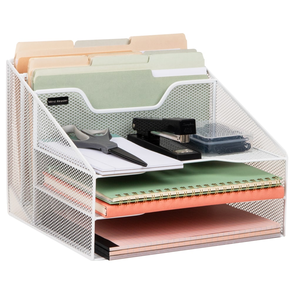 Mind Reader Desktop Vertical Paper Tray Organizer, 9-1/2in H x 11-1/2in W x 12-1/2in D, White MPN:MESHBOX5-WHT