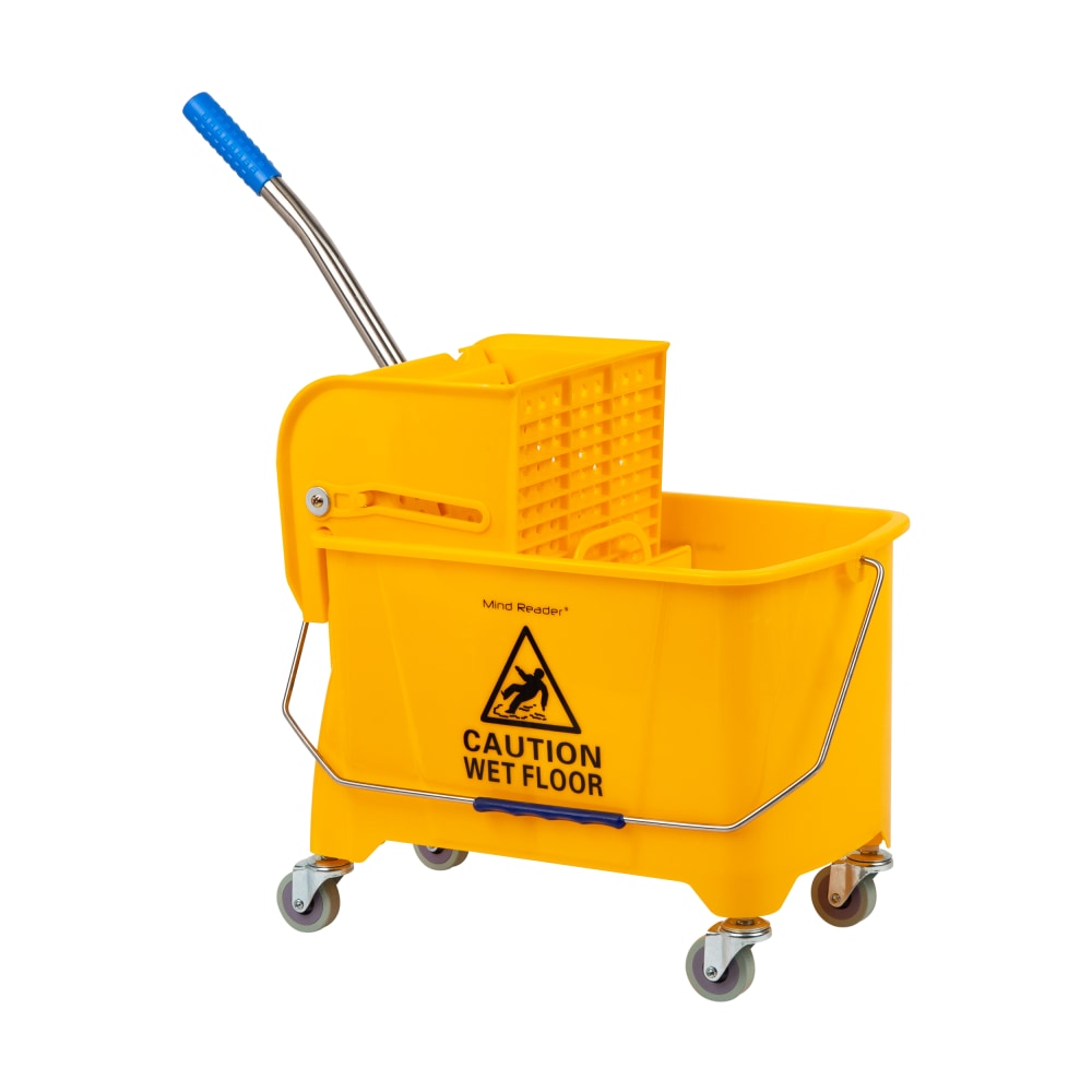 Mind Reader Mobile Heavy-Duty Mop Bucket With Upward Press Wringer, 5.5 Gallon, 24-1/2inH x 10-3/4inW x 16-1/4inD, Yellow MPN:MOPT20-YLW