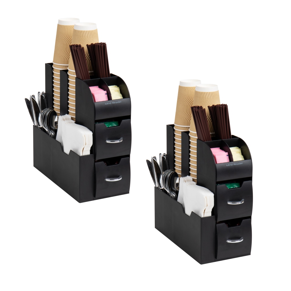 Mind Reader Cup and Compartment Station Countertop Organizer, 11-3/20inH x 11-1/4inW x 5-7/20inD, Black, Set Of 2 MPN:2CAD01-BLK