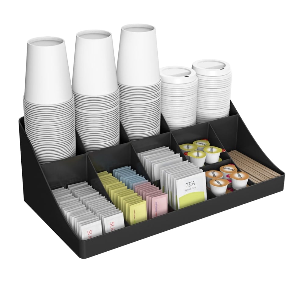 Mind Reader 11 Compartment Coffee Condiment Organizer, 6 5/8inH x 9-1/2inW x 17 -3/16inD, Black MPN:COMORG-BLK