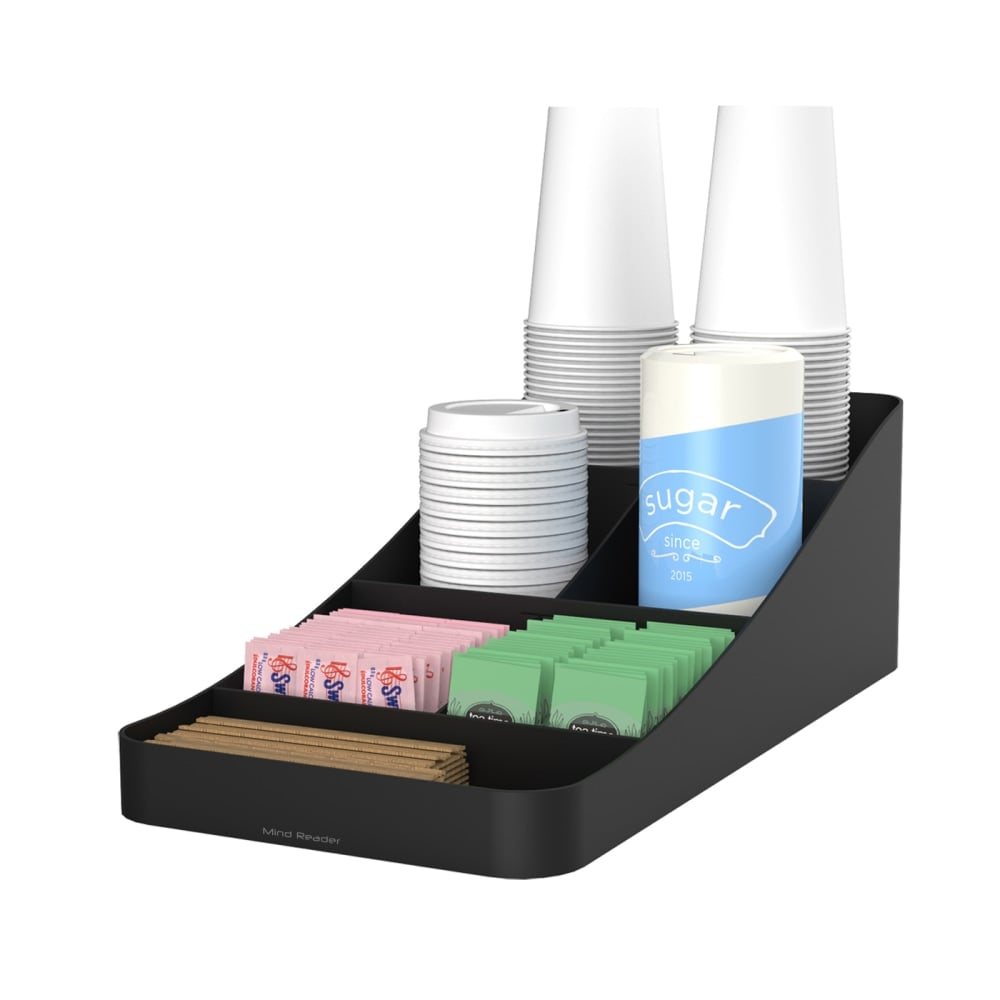 Mind Reader 7-Compartment Coffee Cup and Condiment Organizer, 5-1/4in H x 7-1/4in W x 15-1/2in L, Black MPN:COMP7-BLK
