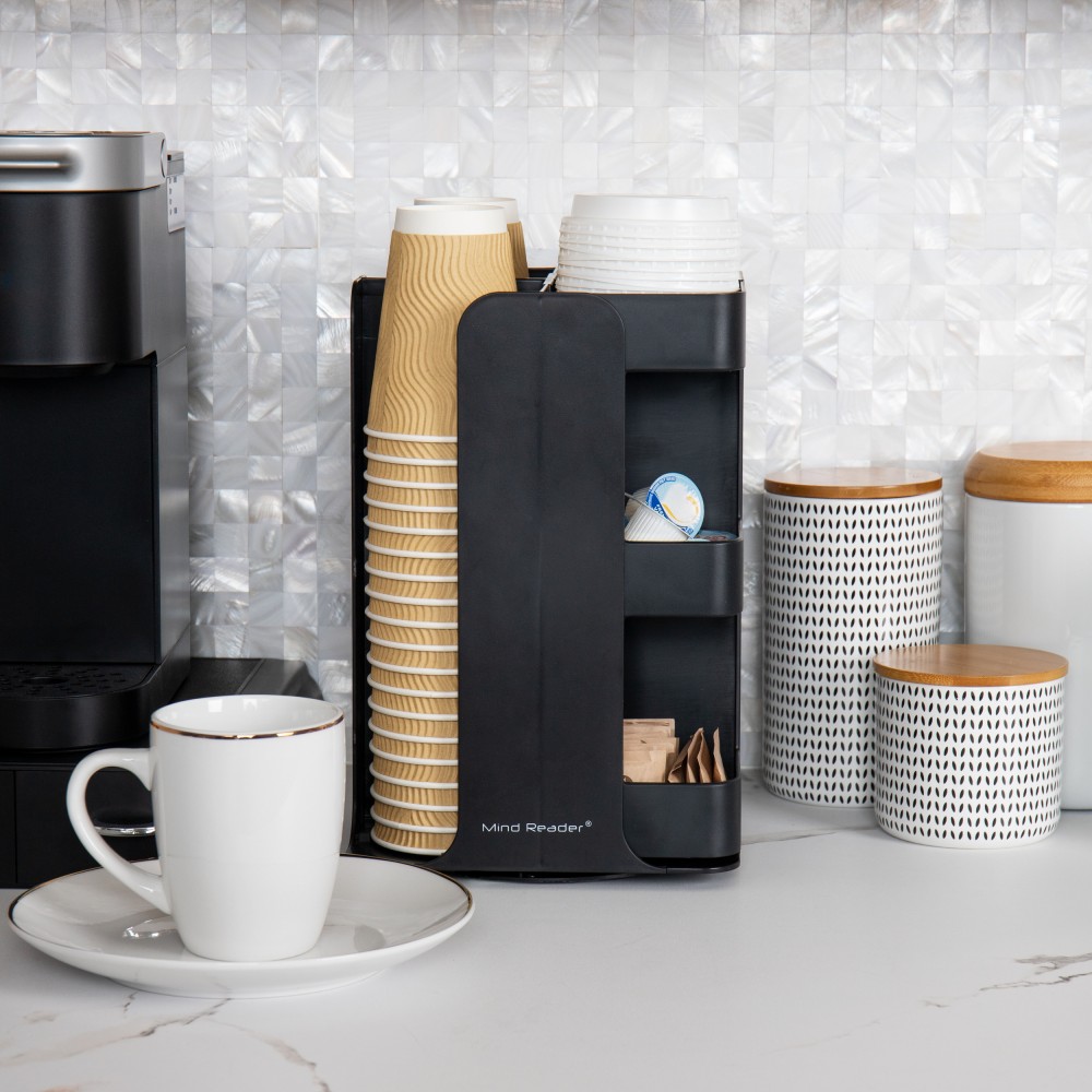 Mind Reader 8-Compartment Coffee Cup, Lid, & Condiment Carousel, Countertop Organizer, Breakroom, Black MPN:CUPOSPIN-BLK