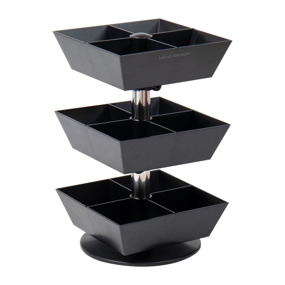 Mind Reader 3-Tier/12-Compartment Tea Carousel Countertop Organizer, 11-1/2inH x 6-3/4inW x 6-3/4inD, Black MPN:TEASWIV3T-BLK