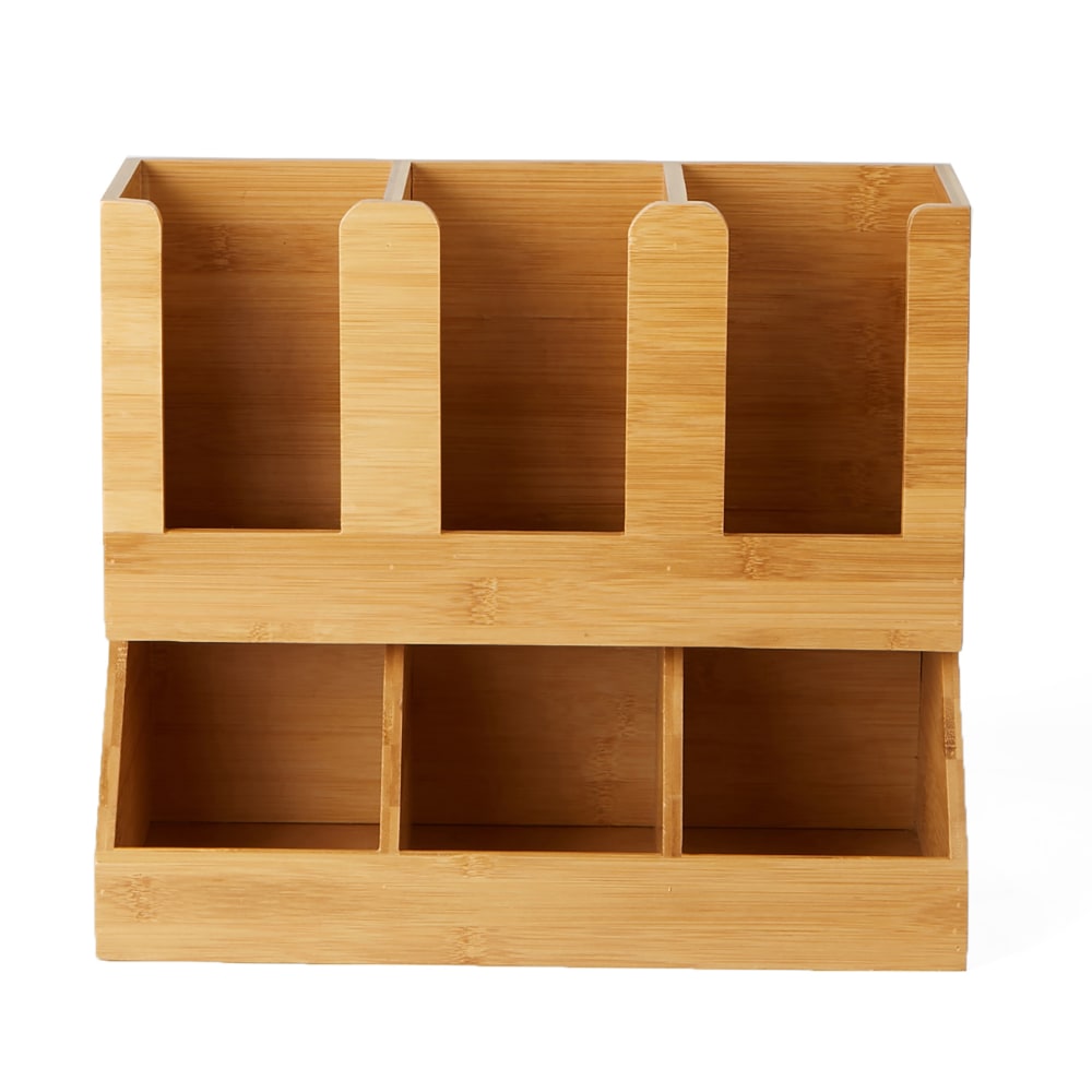 Mind Reader 6-Compartment 2-Tier Condiment Organizer, 11-1/2inH x 6-3/4inW x 13-31/50inD, Brown MPN:UPBMB-BRN