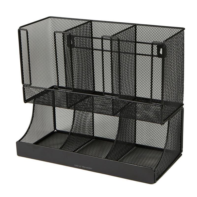 Mind Reader Multipurpose Countertop Organizer, Office Breakroom, Metal 11-1/4inH x 6-129/20inW x 13inD, Black MPN:UPMESH-BLK