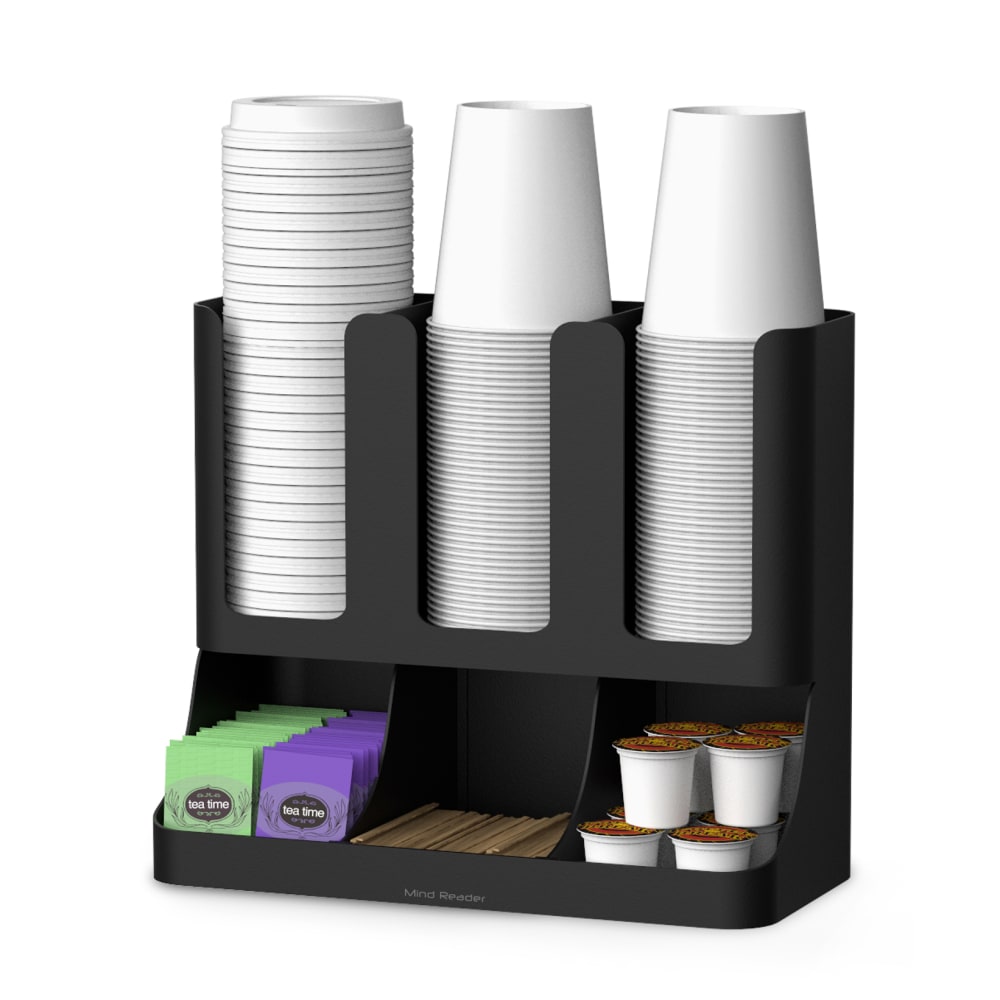 Mind Reader 6-Compartment 2-Tier Coffee Condiment And Cup Organizer, 11-1/2inH x 6-32/5inW x 13inD, Black MPN:UPRIGHT6-BLK