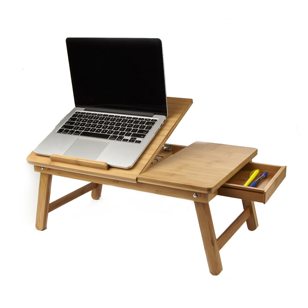 Mind Reader Bamboo Laptop Desk with Folding Legs, 8-1/4inH x 12inW x 19-3/4inD, Brown MPN:BEDTRAYBM-BRN