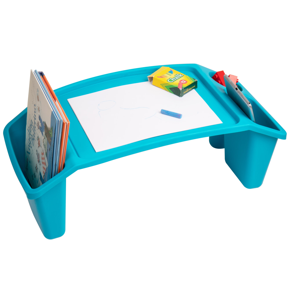 Mind Reader Plastic Lap Desk with Side Storage Pockets, 8-1/2in H x 10-3/4in W x 22-1/4in D, Blue MPN:KIDLAP-BLU